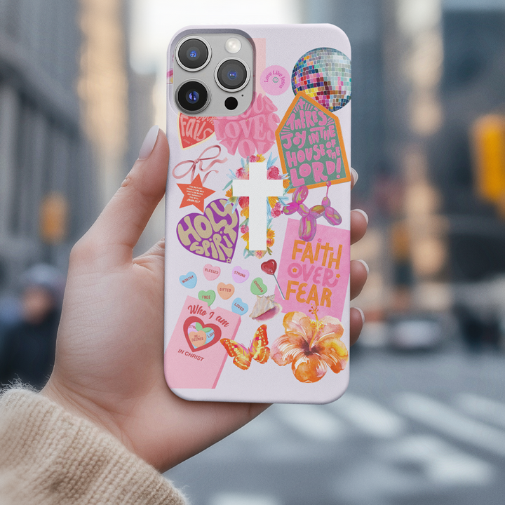 Faith Over Fear Christian Aesthetic Phone Case – Colorful Spiritual Stickers for iPhone 12 13 14 15 16 Pro Max & Samsung S22 S23 S24 Ultra
