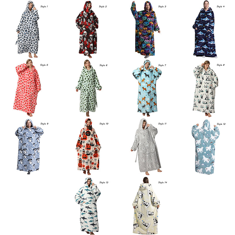 Plus Size Halloween Wearable Blanket Hoodie – Oversized Sherpa Fleece Sweatshirt with Pocket for Women & Men