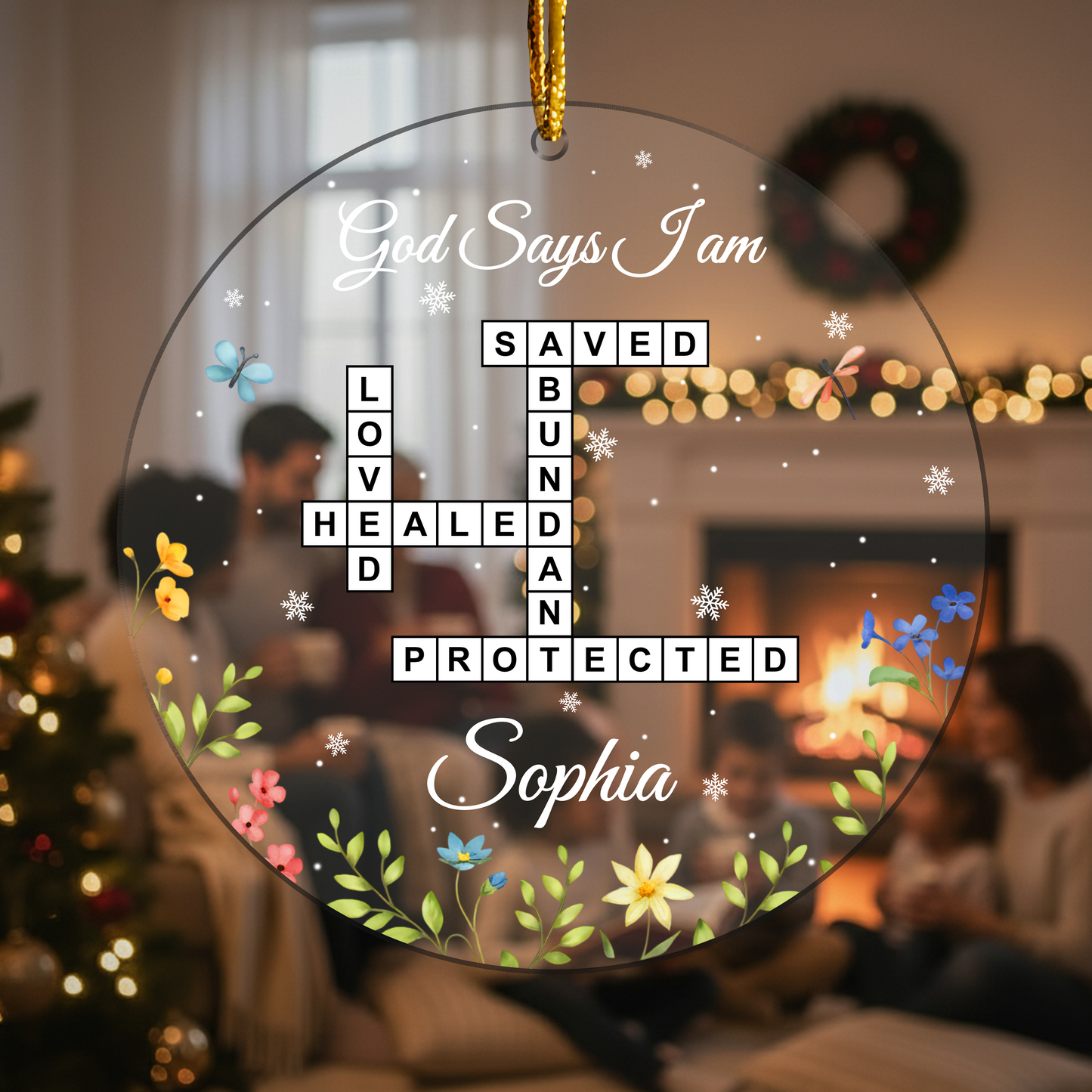 Custom “God Says I Am” Acrylic Ornament – Personalized Christian Gift with Name and Scripture Words