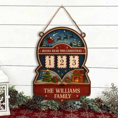 Custom Family Book Tracker Hanging – “Books Read This Christmas”- Personalized Family Name , Wooden & Acrylic Holiday Decor