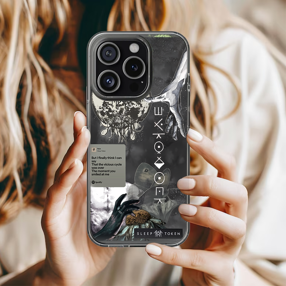 Sleep Token Lyrics Phone Case – Moody Gray Art Collage with Song Quote for iPhone  11 12 13 14 15 16 Pro Max, Sadcore Style