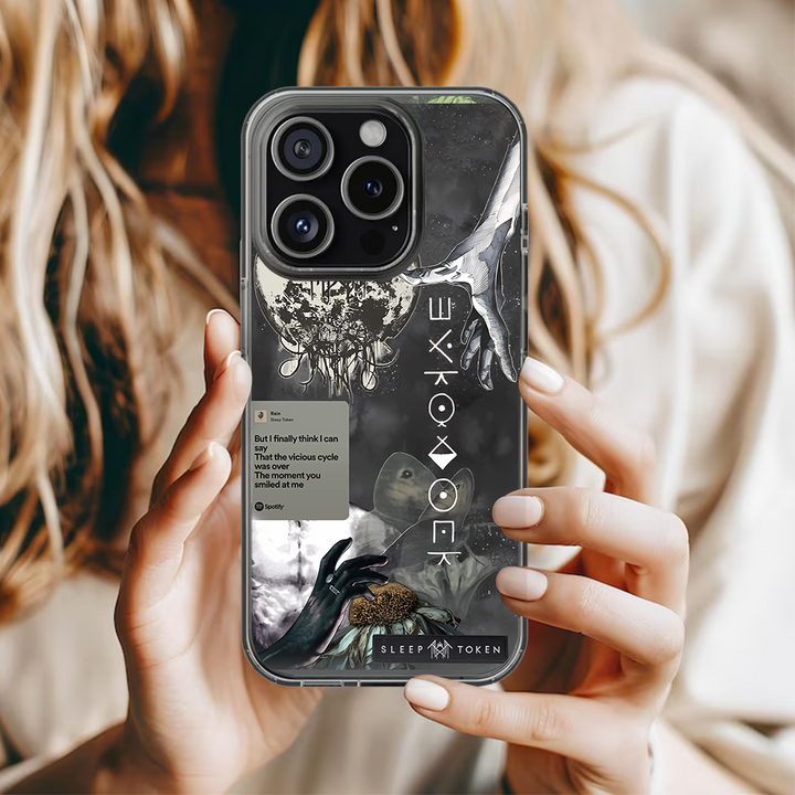 Sleep Token Lyrics Phone Case – Moody Gray Art Collage with Song Quote for iPhone  11 12 13 14 15 16 Pro Max, Sadcore Style