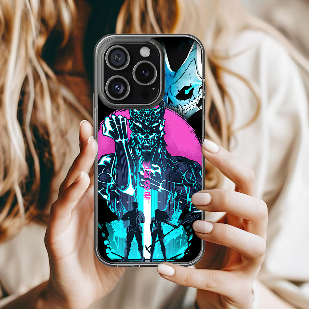 Neon Anime Demon Phone Case, Cyberpunk Monster Design for iPhone 12 13 14 15 Pro Max – Blue & Pink Street Style