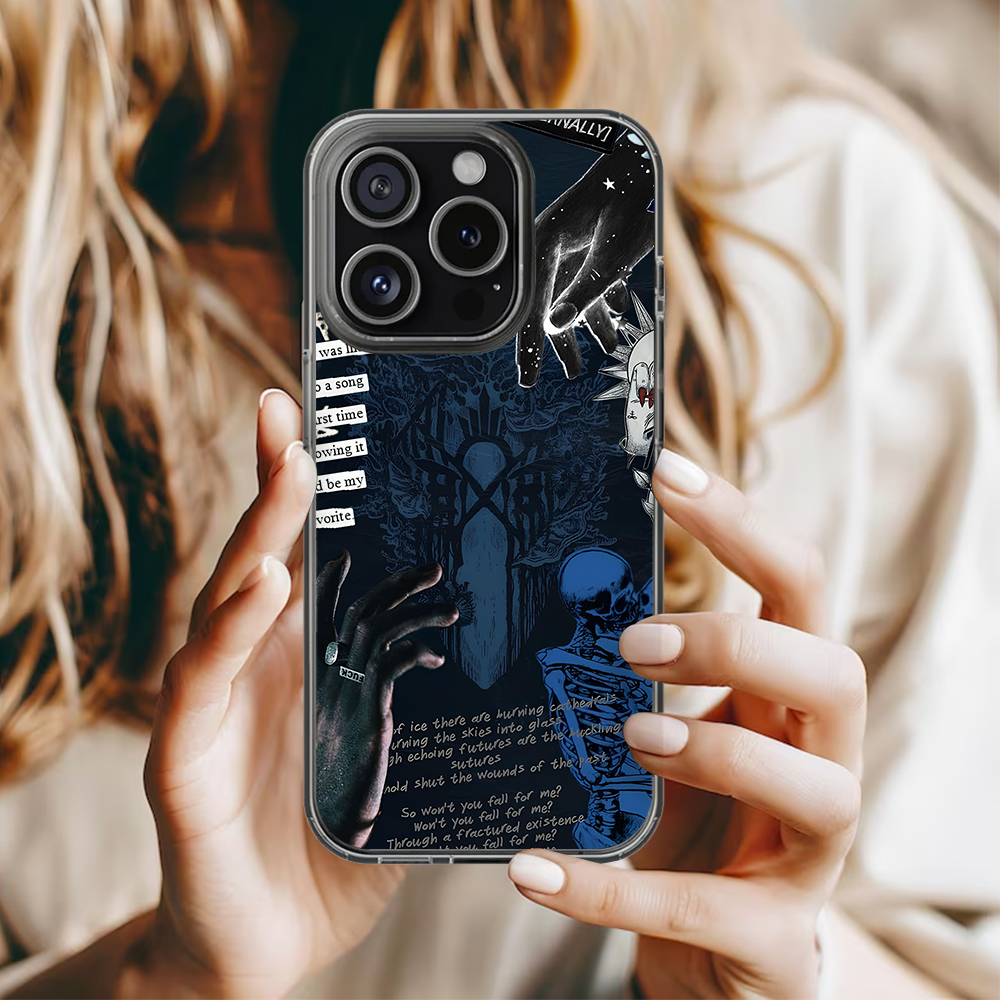 Skeleton Blue Grunge Phone Case – Dark Alternative Art Cover for iPhone 11 12 13 14 15 16 Pro Max, Sleep Token Inspired Design