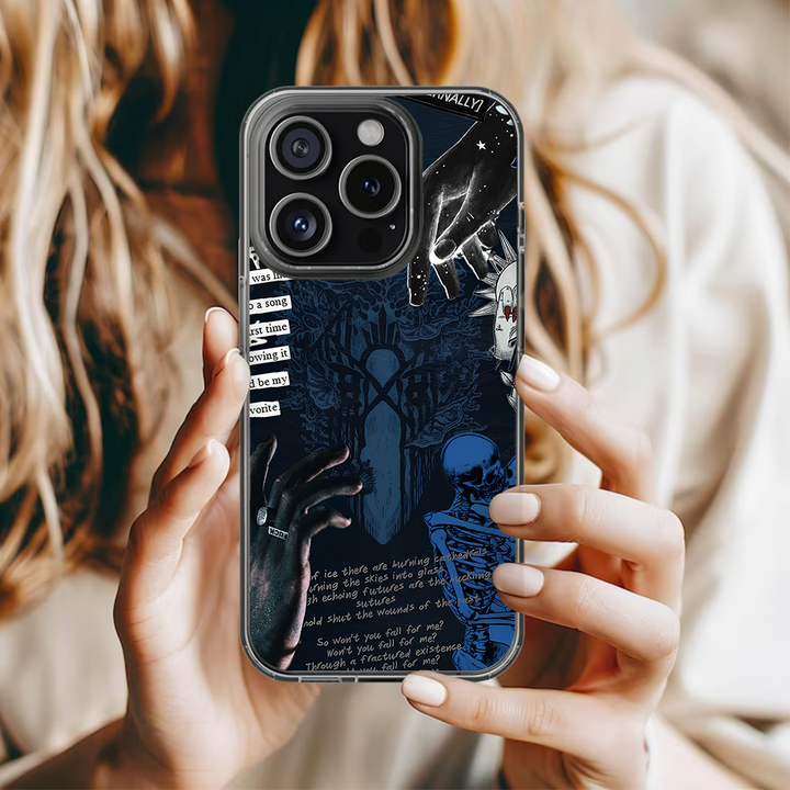 Skeleton Blue Grunge Phone Case – Dark Alternative Art Cover for iPhone 11 12 13 14 15 16 Pro Max, Sleep Token Inspired Design