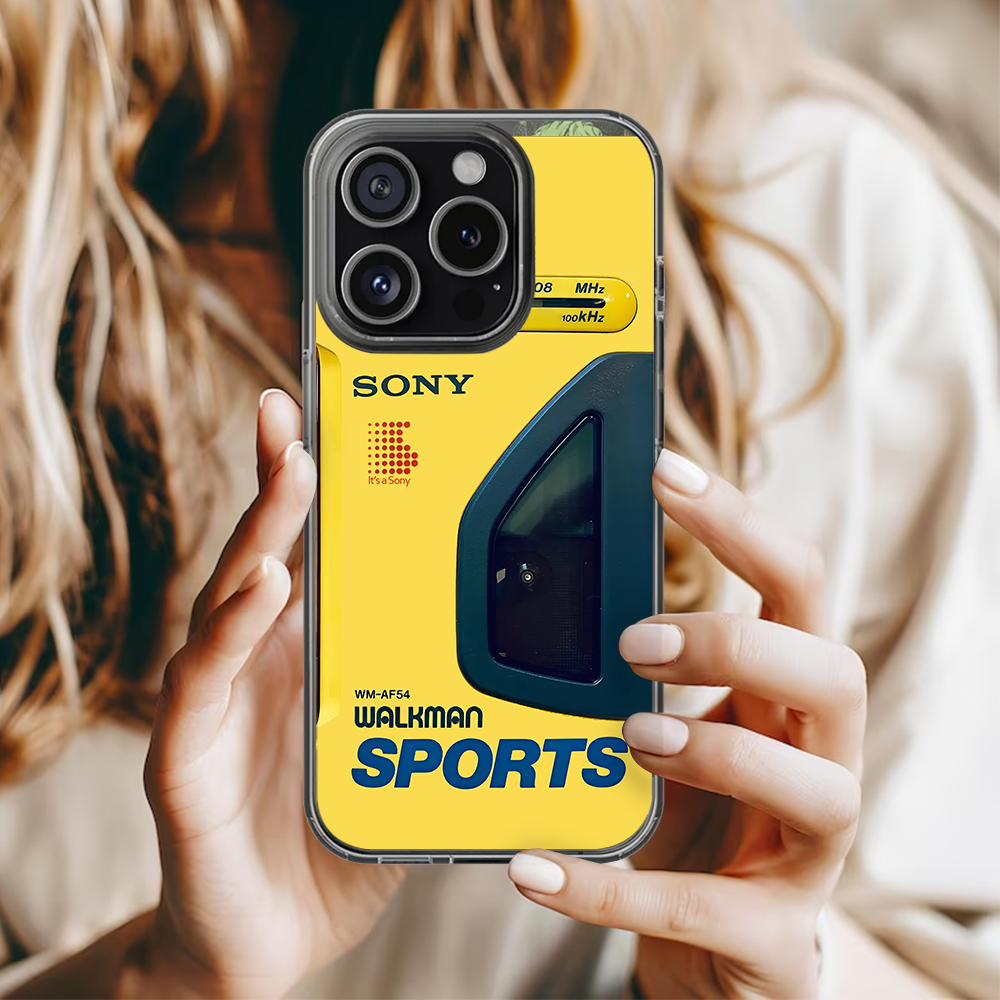Vintage Alarm Player Phone Case – Walkman B52 Inspired Yellow Shell for iPhone 11 12 13 14 15 16 Pro Max Samsung S22 S23 S24 S24.99 Ultra Plus