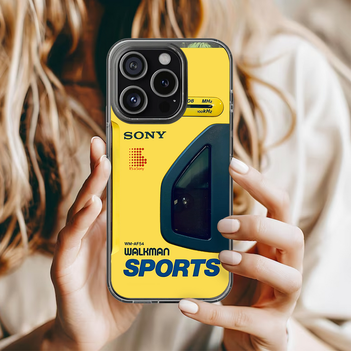 Vintage Alarm Player Phone Case – Walkman B52 Inspired Yellow Shell for iPhone 11 12 13 14 15 16 Pro Max Samsung S22 S23 S24 S24.99 Ultra Plus
