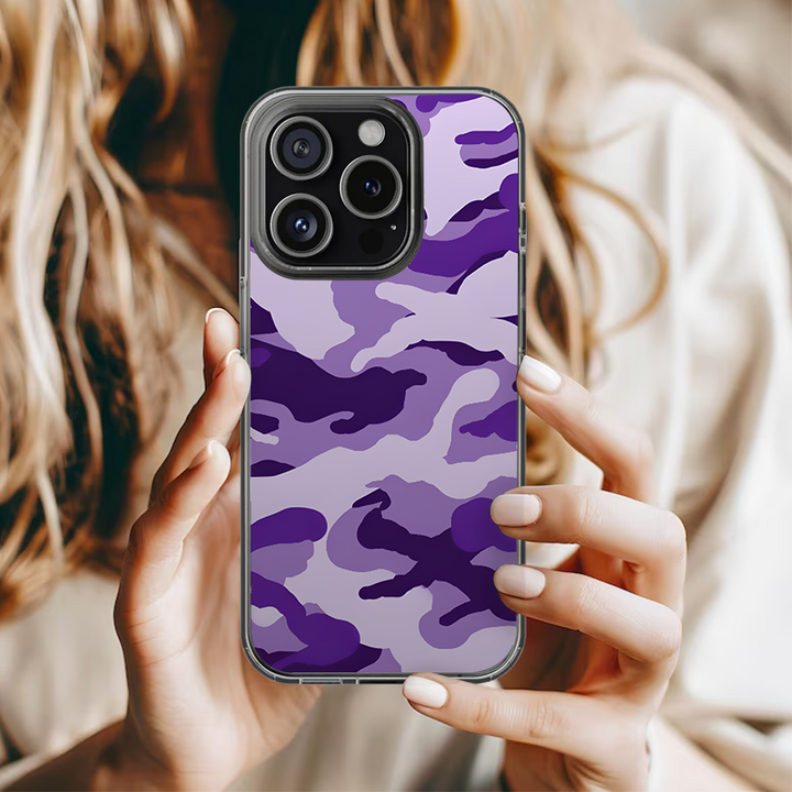 Purple Camo Phone Case - Dark Meme Aesthetic Horror for iPhone 11 12 13 14 15 16 Pro Max, Music Fan Gift Idea
