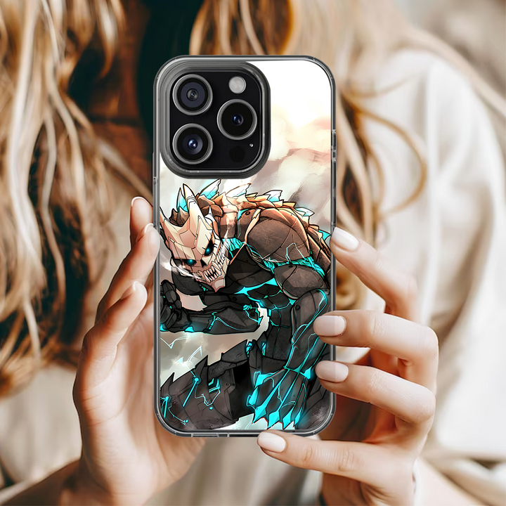 Anime Demon Warrior Phone Case, Blue Lightning Skeleton Armor Design for iPhone 12 13 14 15 Pro Max