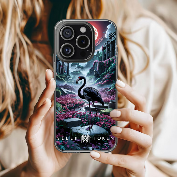 Fantasy Flamingo Dreamland Phone Case – Surreal Sleep Token Scenery Design for iPhone 11 12 13 14 15 16 Pro Max, Vibrant Night Garden