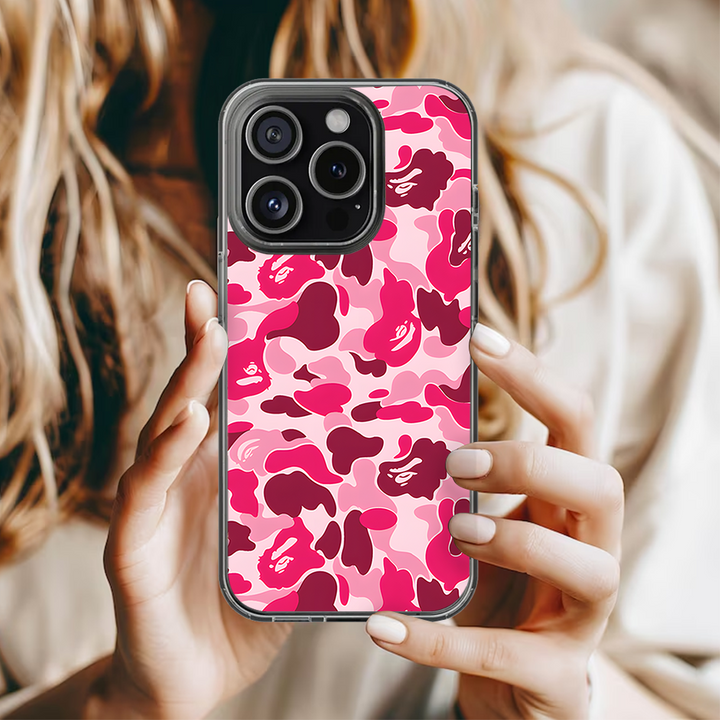 Bape Pink Camo Phone Case – Dark Meme Aesthetic Horror Cover for iPhone 11 12 13 14 15 16 Pro Max, Music Fan Gift Idea