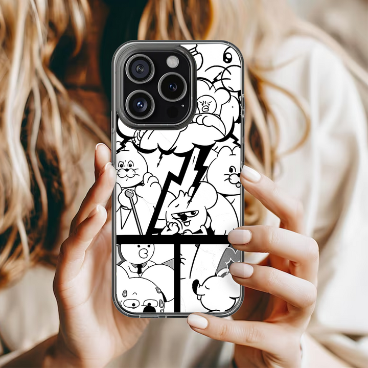 Funny Black White Comic Bunny Phone Case – Cute Cartoon iPhone 11 12 13 14 15 16 Pro Max & Samsung