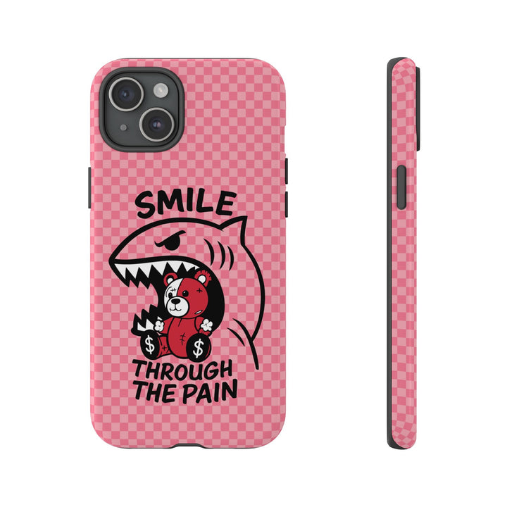 Smile Through the Pain Bear iPhone and Samsung Case – Edgy Cartoon Shark Cover for iPhone 11 12 13 14 15 16 Pro Max