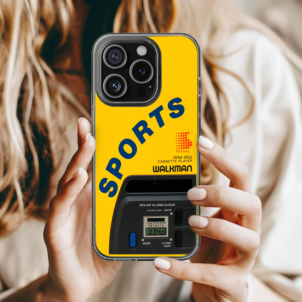 AM/FM Tuner Phone Case – Retro Yellow Walkman Shell Design for iPhone 11 12 13 14 15 16 Pro Max Samsung S22 S23 S24 S24.99 Ultra Plus
