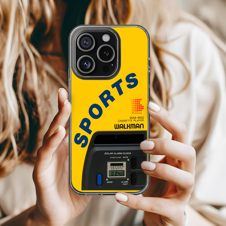 AM/FM Tuner Phone Case – Retro Yellow Walkman Shell Design for iPhone 11 12 13 14 15 16 Pro Max Samsung S22 S23 S24 S24.99 Ultra Plus