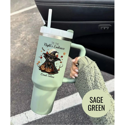 Custom Halloween Tumbler for Cat Lovers | Personalized Black Cat & Ghost Design | 20oz or 40oz Halloween Travel Cup | Perfect Customizable Gift for Halloween | Halloween Gift for Lovers, Mom