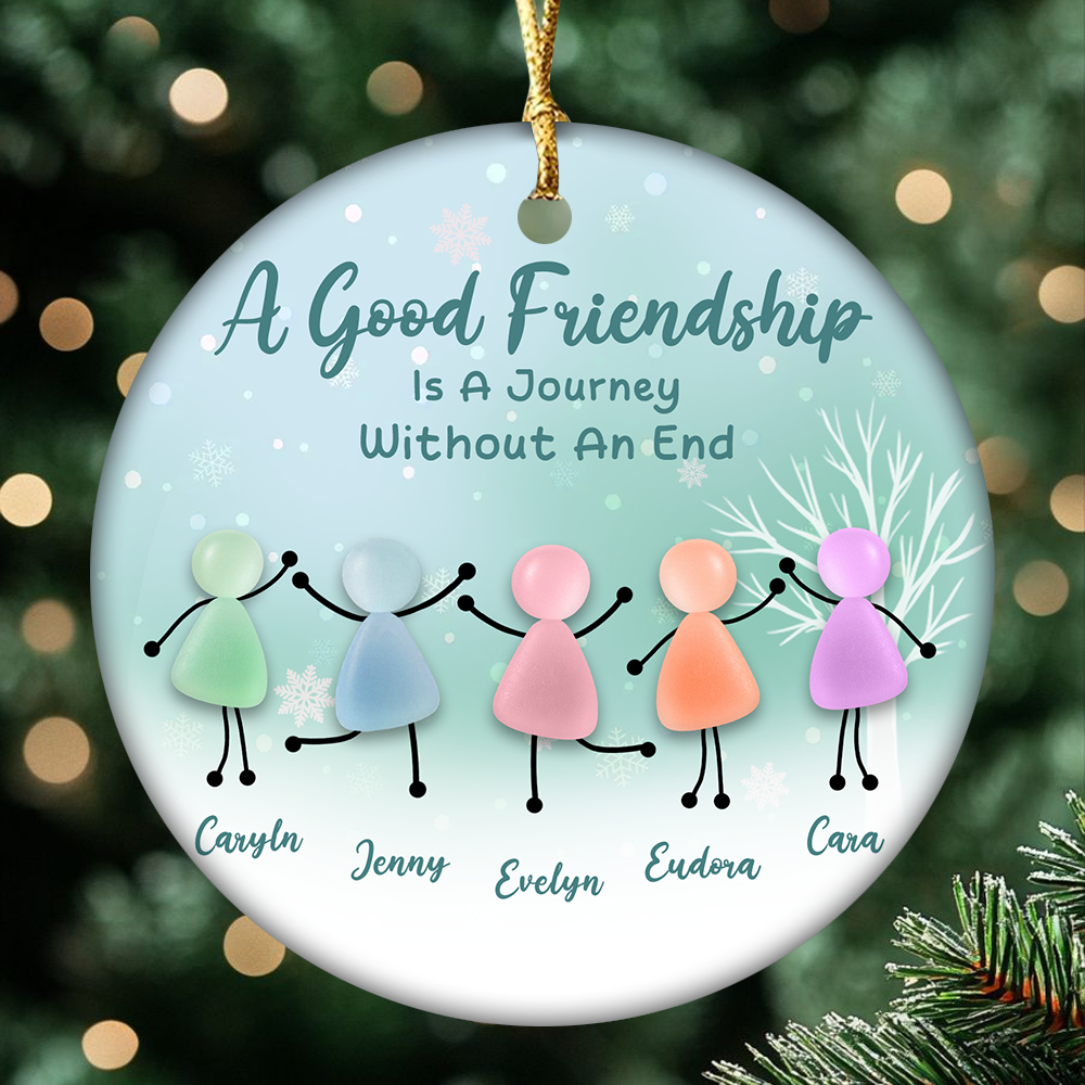 Custom A Good Friendship Circle Ceramic Ornament with Acrylic Pieces – Personalized Names & Quote And Best Friend Christmas Gift