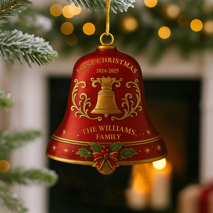 Custom Christmas Bell Ornament – Personalized Color, Year & Family Name Decoration