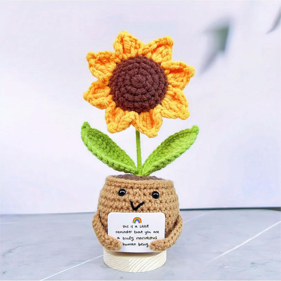 Sunflower Crochet Doll with Card – Positive Reminder & Appreciation Gift for Coworker, Friend, Teacher, Sister, Mom – Christmas, Birthday, Thank You Present for Women & Men