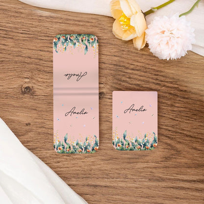 Floral Leather Magnetic Bookmark – Personalized Custom Name Bookmark for Book Lovers, Teachers & Readers, Elegant Flower Design Gift for Her
