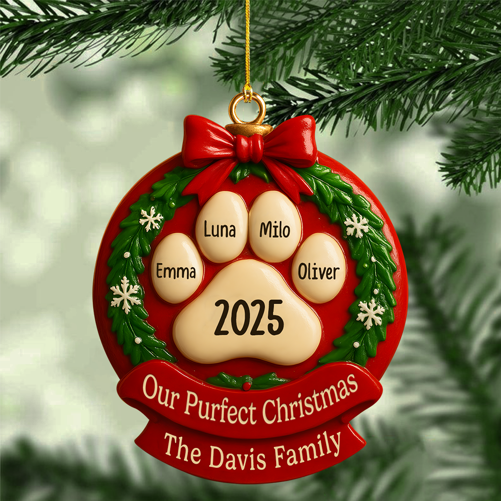 Christmas Resin DIY Pendant – Personalized Pet Paw Print Ornament Custom Family Name Year Decoration