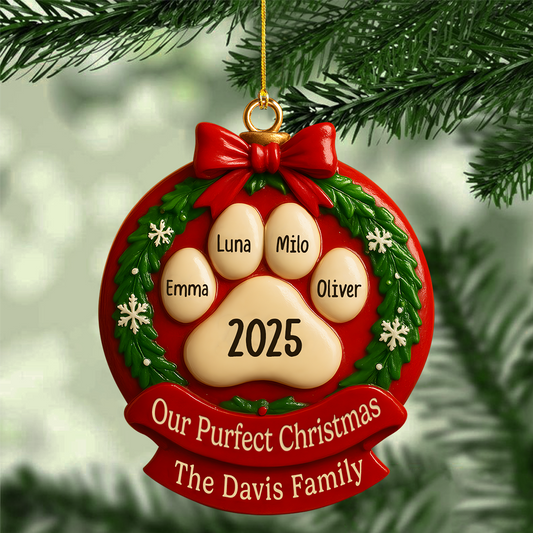 Christmas Resin DIY Pendant – Personalized Pet Paw Print Ornament Custom Family Name Year Decoration