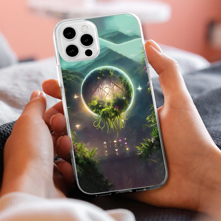 Fantasy Portal Floating World Phone Case – Surreal Forest Dreamscape Design Cover for iPhone 11 12 13 14 15 16 Pro Max, Mystical Nature Aesthetic