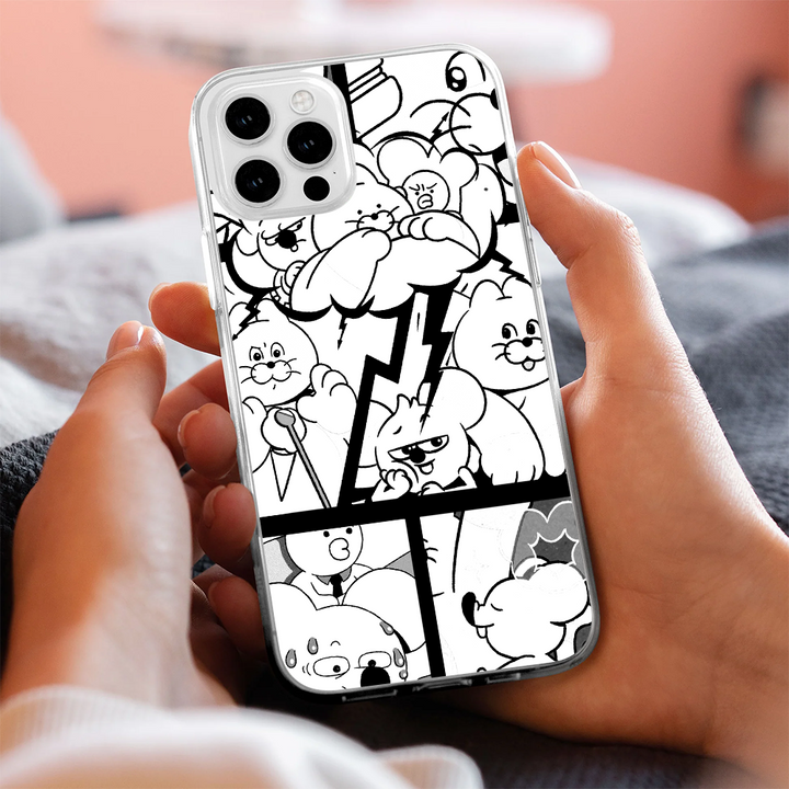 Funny Black White Comic Bunny Phone Case – Cute Cartoon iPhone 11 12 13 14 15 16 Pro Max & Samsung