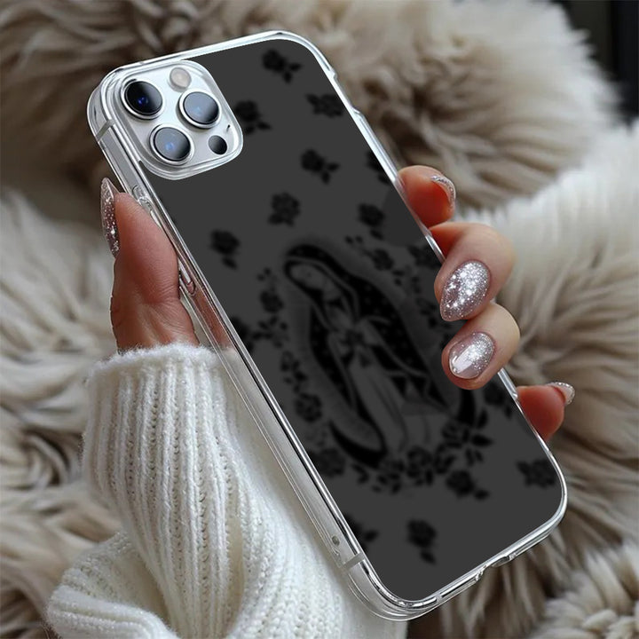 Holy Rose Art Clear Phone Case – Elegant Floral Religious Design for iPhone 12 13 14 15 Pro Max & Samsung S22 S23 S24 Ultra