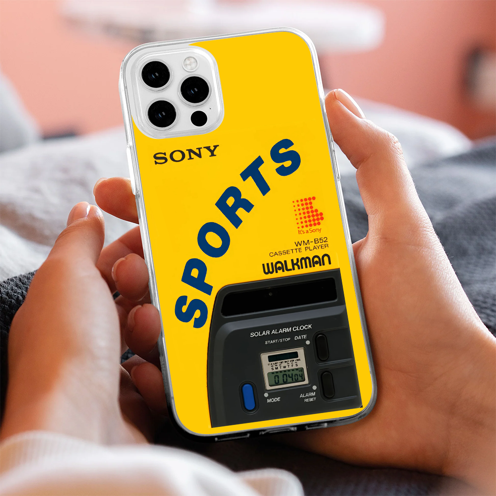 AM/FM Tuner Phone Case – Retro Yellow Walkman Shell Design for iPhone 11 12 13 14 15 16 Pro Max Samsung S22 S23 S24 S24.99 Ultra Plus