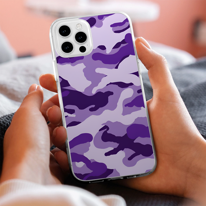 Purple Camo Phone Case - Dark Meme Aesthetic Horror for iPhone 11 12 13 14 15 16 Pro Max, Music Fan Gift Idea