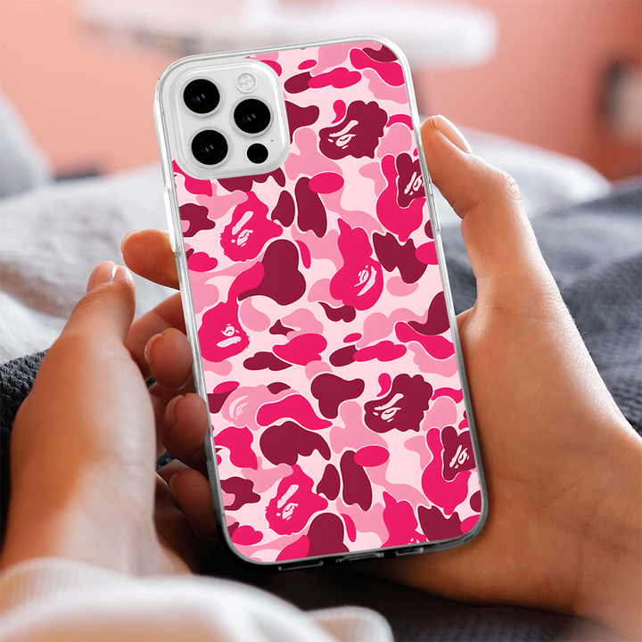 Bape Pink Camo Phone Case – Dark Meme Aesthetic Horror Cover for iPhone 11 12 13 14 15 16 Pro Max, Music Fan Gift Idea