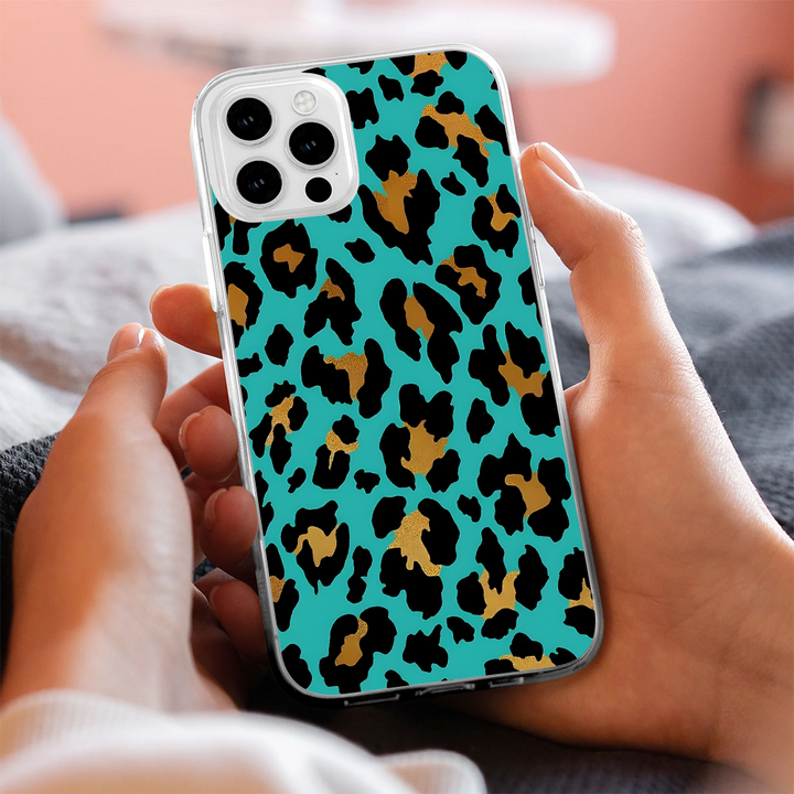 Leopard Print Phone Case Collection – Aqua, Olive Green & Beige