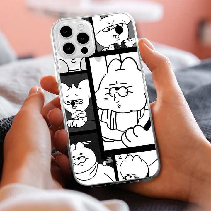 Cute Black and White Manga Comic Phone Case – Funny Cartoon Style for iPhone 11 12 13 14 15 16 Pro Max & Samsung