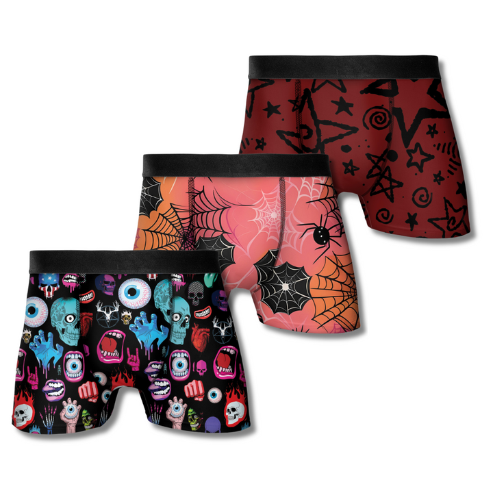 Men’s Halloween Boxer Briefs – Soft Stretch, Breathable Fabric, Unique Skull, Spider & Horror Print, Mid-Waist, Bold Streetwear Athletic Style