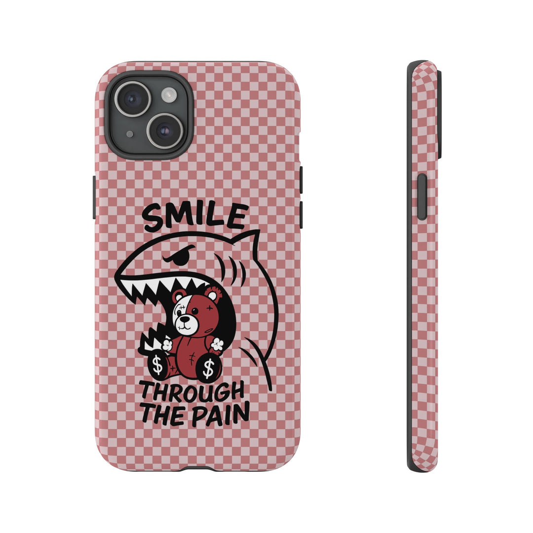 Smile Through the Pain Bear Phone Case – Edgy Cartoon Shark Cover for iPhone 11 12 13 14 15 16 Pro Max & Samsung Galaxy S Series