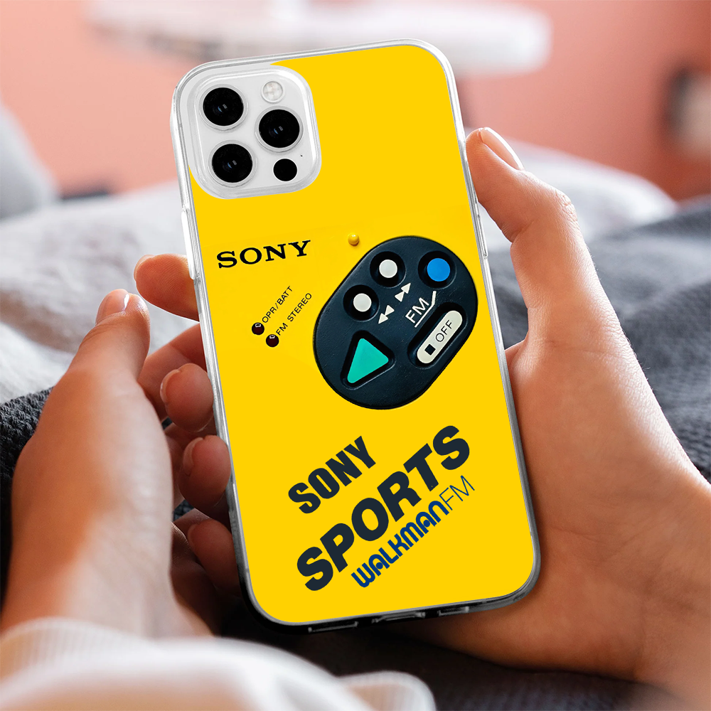 Yellow FM Player Phone Case – Sporty Walkman Style Soft Shell for iPhone 11 12 13 14 15 16 Pro Max Samsung S22 S23 S24 S24.99 Ultra Plus
