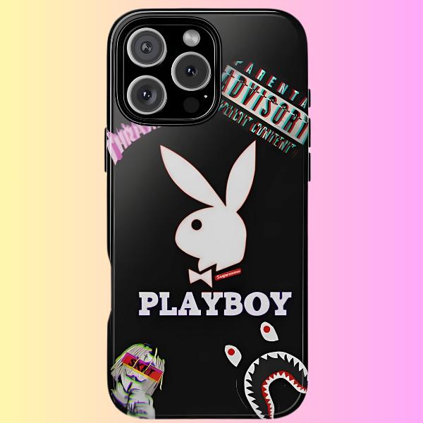 Pink Black Playboy Bunny Rabbit Design Tough Phone case, Gift For Men, For iPhone 16/15/14/13/12/11/8/7, XR, XS, X, Pro Max
