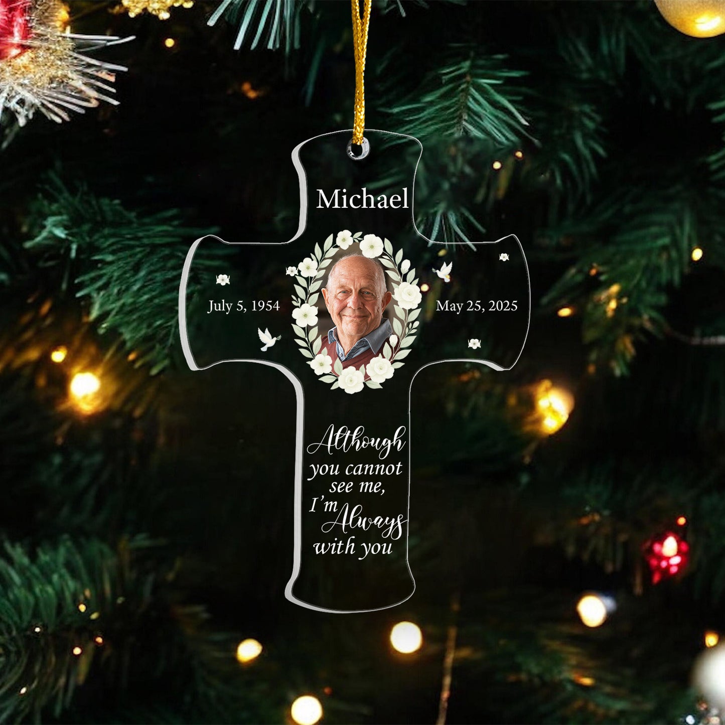 Custom Photo Cross Ornament -Personalized Memorial Gift In Loving Memory of Dad Mom Grandpa Grandma Remembrance Christmas Tree Decoration
