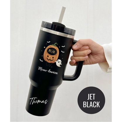 Custom Halloween Tumbler for Cat Lovers | Personalized Black Cat & Ghost Design | 20oz or 40oz Halloween Travel Cup | Perfect Customizable Gift for Halloween | Halloween Gift for Lovers, Mom