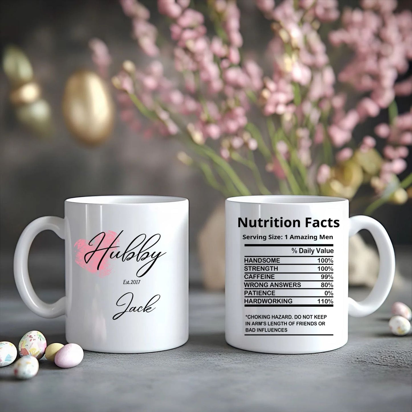 Custom Hubby and Wifey Ceramic Mugs –  Personalized Funny Nutrition Facts Coffee Cup Gift for Couples