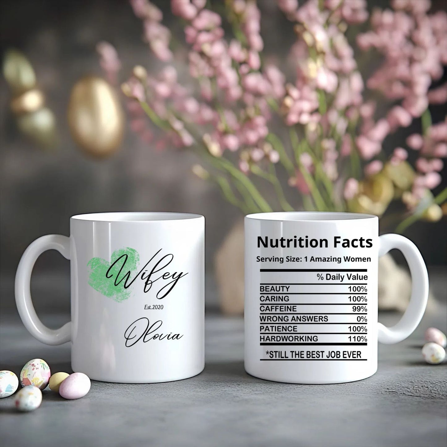 Custom Hubby and Wifey Ceramic Mugs –  Personalized Funny Nutrition Facts Coffee Cup Gift for Couples