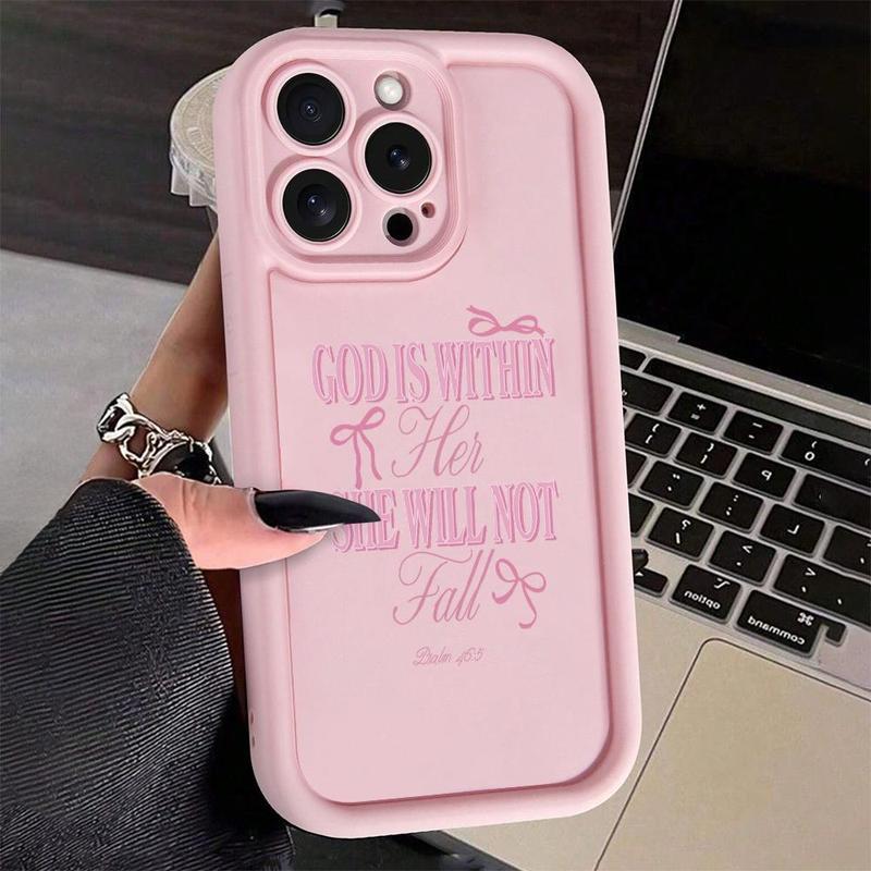 Pink Bow Christian Girl Jesus God Is Within Her, She Will Not Fall Anti-drop pattern Phone Case shockproof For iPhone X 11 12 13 14 15 16 Pro Max Plus