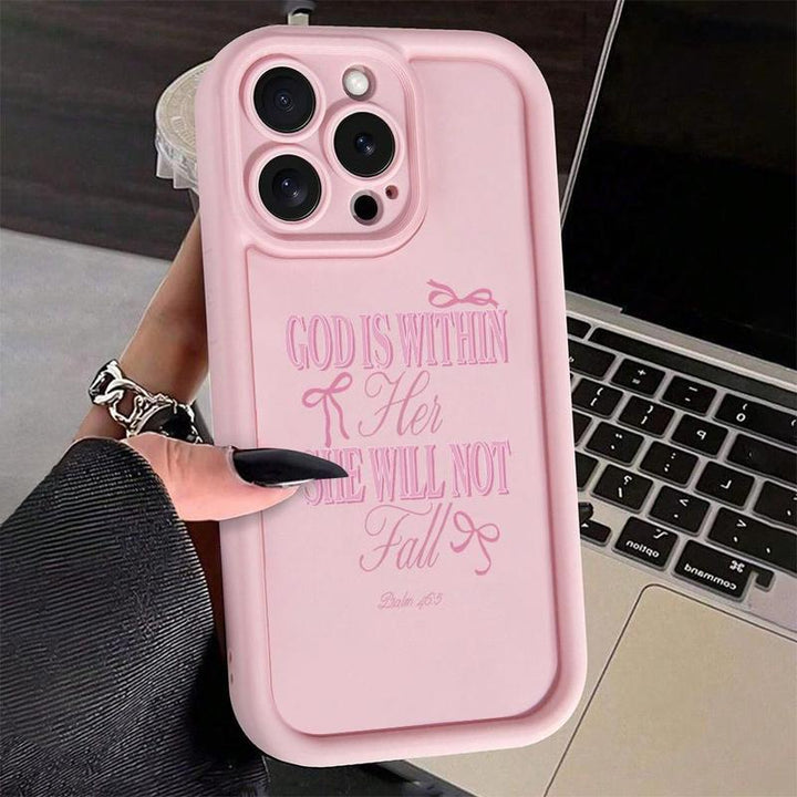 Pink Bow Christian Girl Jesus God Is Within Her, She Will Not Fall Anti-drop pattern Phone Case shockproof For iPhone X 11 12 13 14 15 16 Pro Max Plus