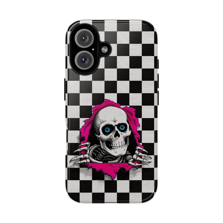 Punk Skull Checker Phone Case – Retro Skeleton Art Design Cover for iPhone 16 15 14 13 12 11 Pro Max Plus Galaxy S24.99 S24 S23 Ultra