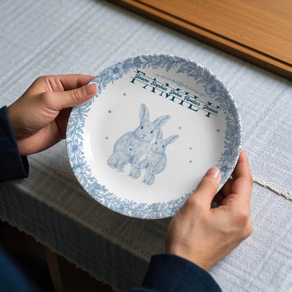 Custom Rabbit Family Ceramic Plate with Stand – Personalized Gift for Home & Family Decor