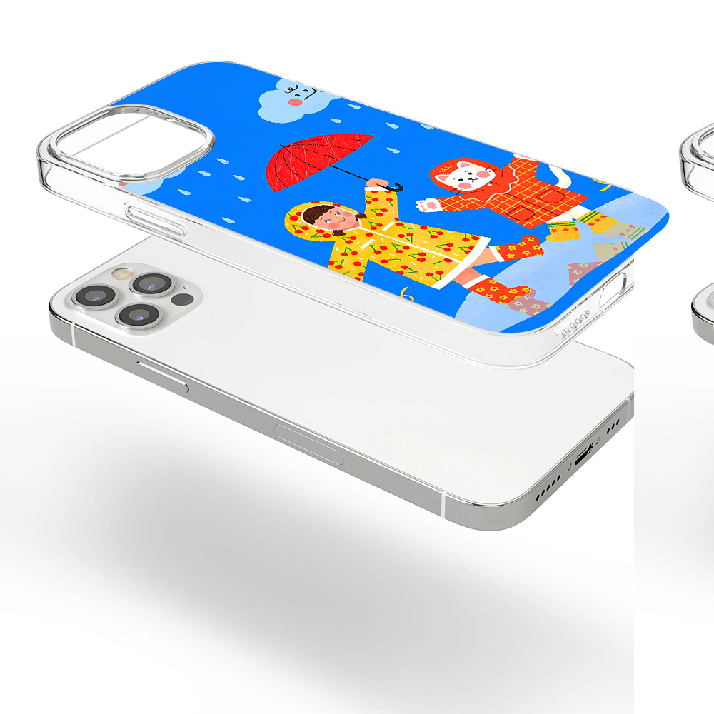 Cute Cartoon Phone Case Set – Rainy Kid & Love Bear Design for iPhone 11 12 13 14 15 16 Pro Max & Samsung