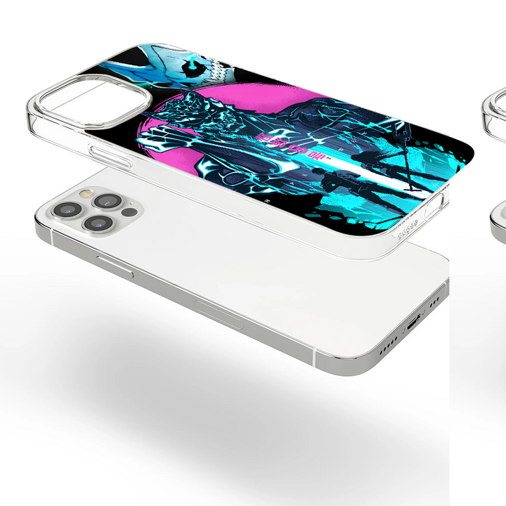 Neon Anime Demon Phone Case, Cyberpunk Monster Design for iPhone 12 13 14 15 Pro Max – Blue & Pink Street Style