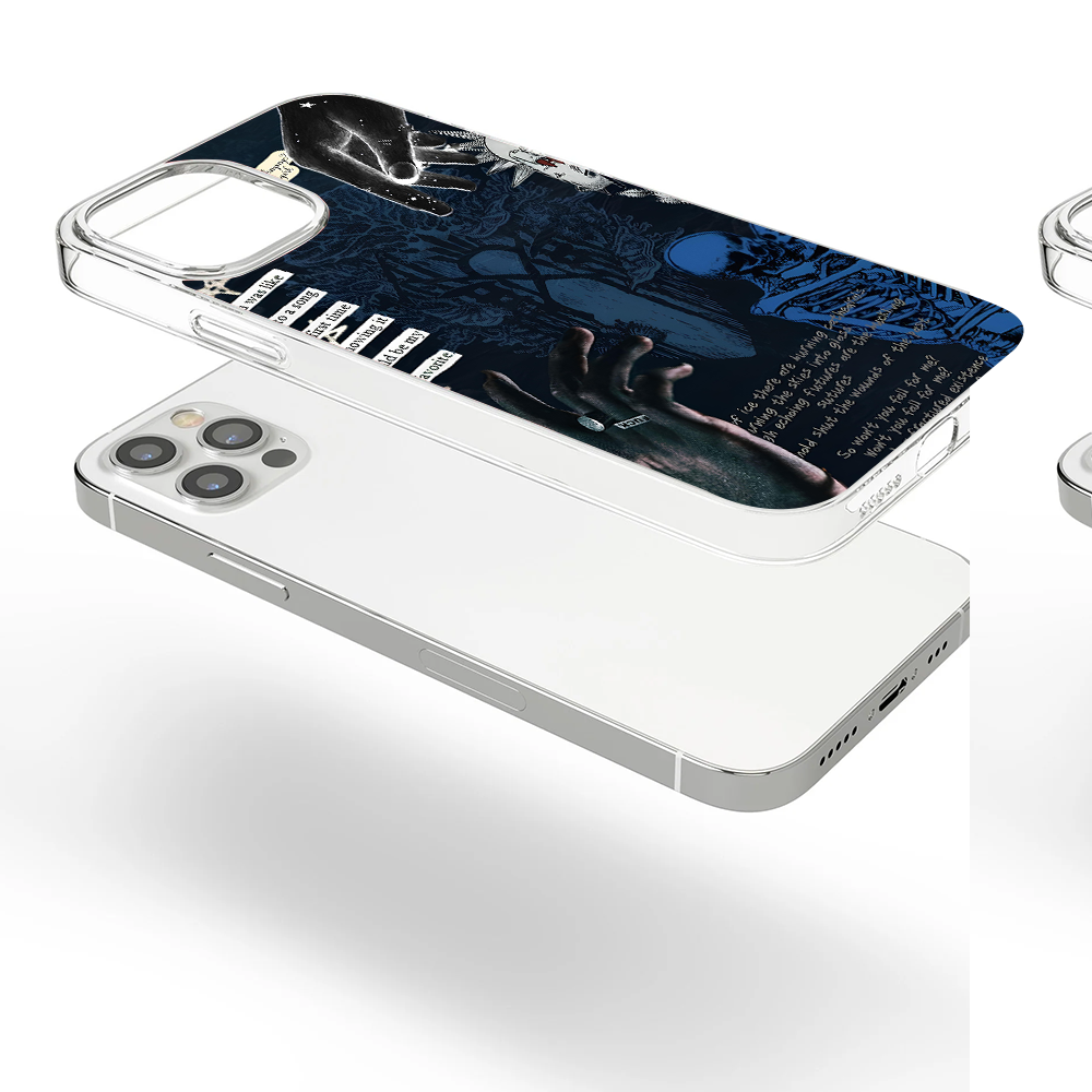 Skeleton Blue Grunge Phone Case – Dark Alternative Art Cover for iPhone 11 12 13 14 15 16 Pro Max, Sleep Token Inspired Design