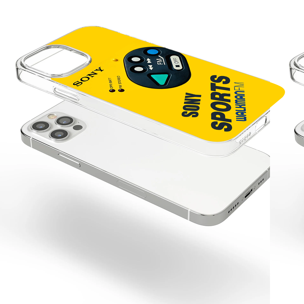 Yellow FM Player Phone Case – Sporty Walkman Style Soft Shell for iPhone 11 12 13 14 15 16 Pro Max Samsung S22 S23 S24 S24.99 Ultra Plus